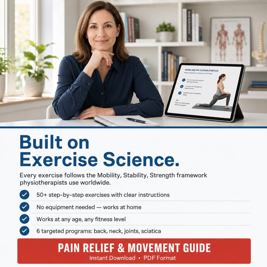 Built on exercise science — the Mobility, Stability, Strength framework physiotherapists use